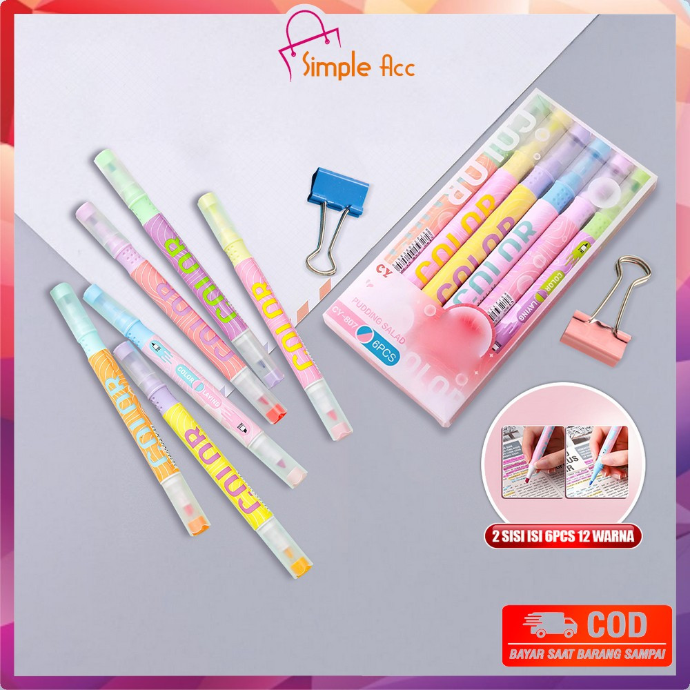 

EC DO-A114 Highlighter Pastel 2 Sisi Isi 6pcs 12 Warna / Spidol Penanda Teks Set Alat Tulis Sekolah / Spidol Pen Marker Ujung 2 Tip Serbaguna