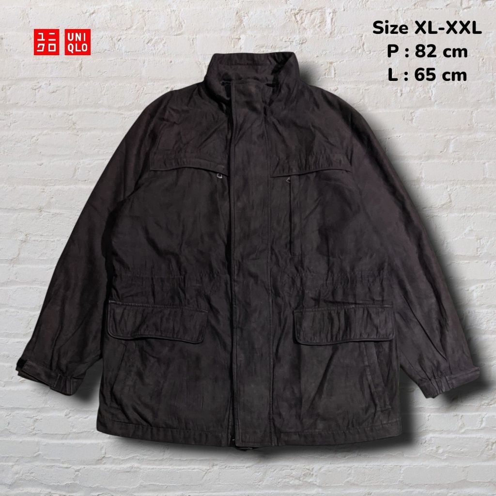 Size XL-XXL Jacket Uniqlo Premium Down Coat Parka Brown Original Second Preloved #K119