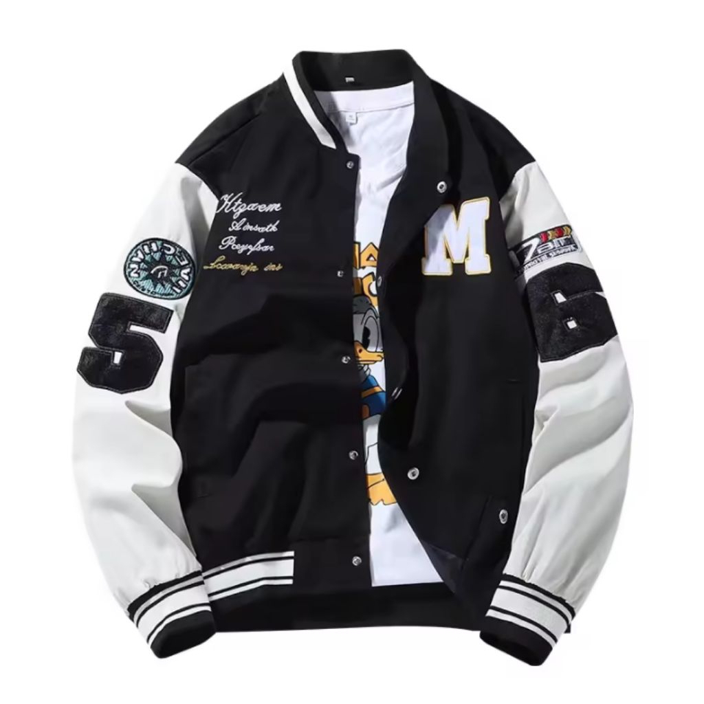 Jaket Varsity Kekinian Unisex | Jaket Baseball Bahan Tebal 280 GSM | M 56 Sablon DTF Premium