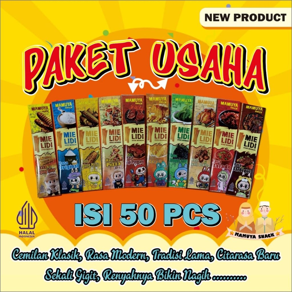 

Mie Lidi Karakter isi 50 Pcs Mix 10 Varian Rasa