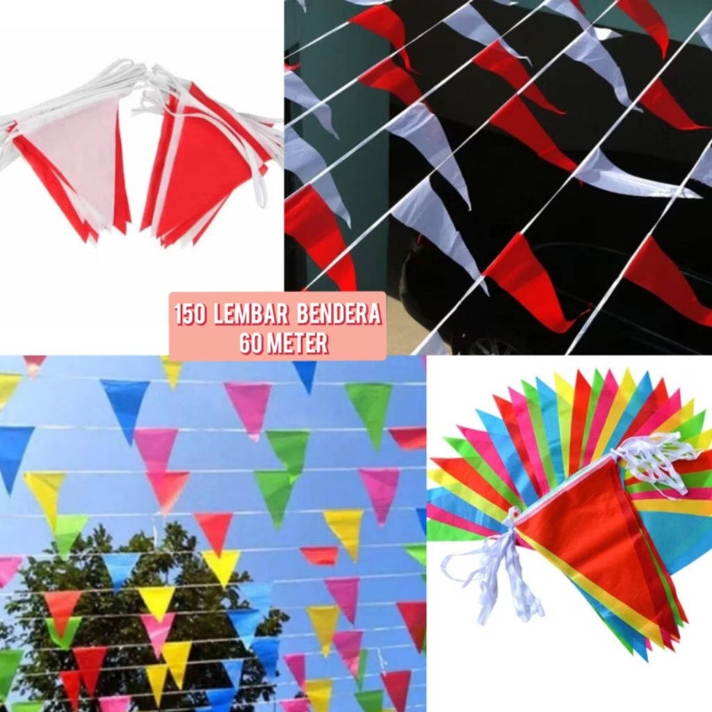 60 meter 150 lembar Bendera segitiga merah putih bendera segitiga warna warni