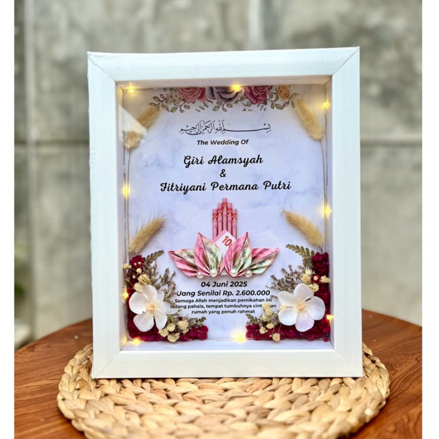 BINGKAI MAHAR PERNIKAHAN 10R /MAHAR IN FLOWER FRAME 3D CUSTOM/ FRAME MAHAR
