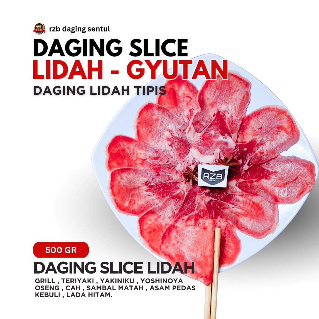 

rzb | Daging Slice Lidah Sapi / Gyutan 500gr | Daging lidah iris tipis