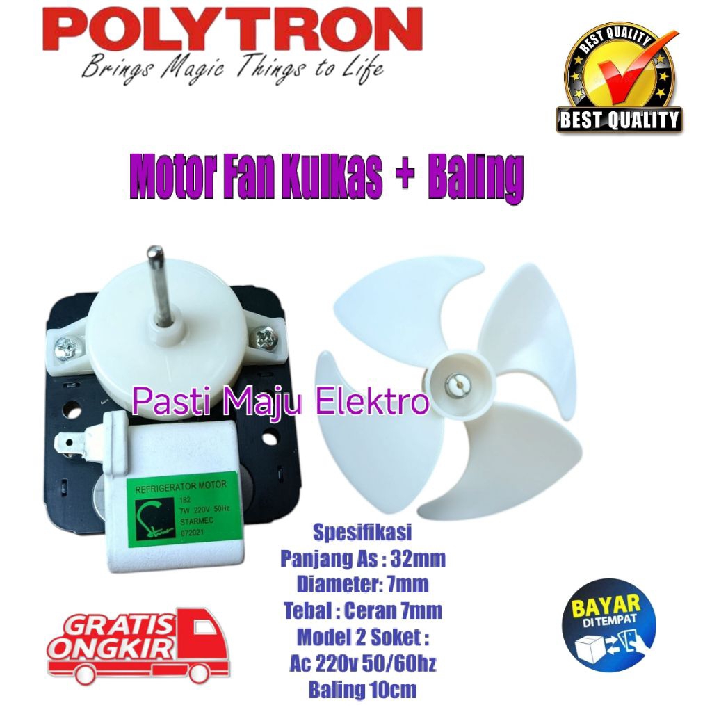 Motor Fan Kulkas Polytron 2 Pintu AC 220V + Kipas Baling 10cm - Dinamo Kipas Evaporator Universal"