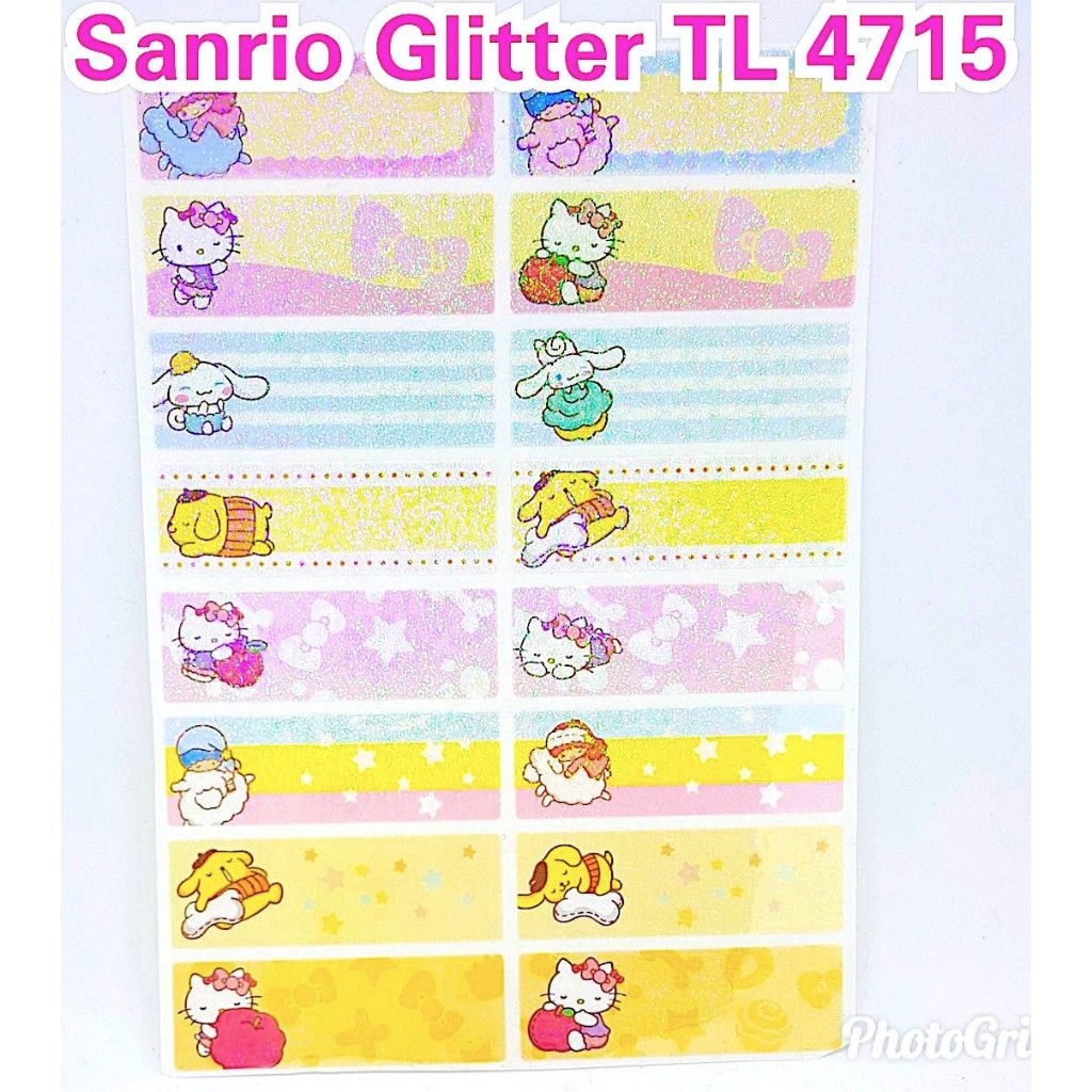 

Label Nama Anti Air Sticker Waterproof Premium Sanrio Glitter