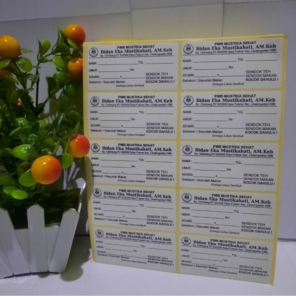 

Label / Etiket Obat Sirup