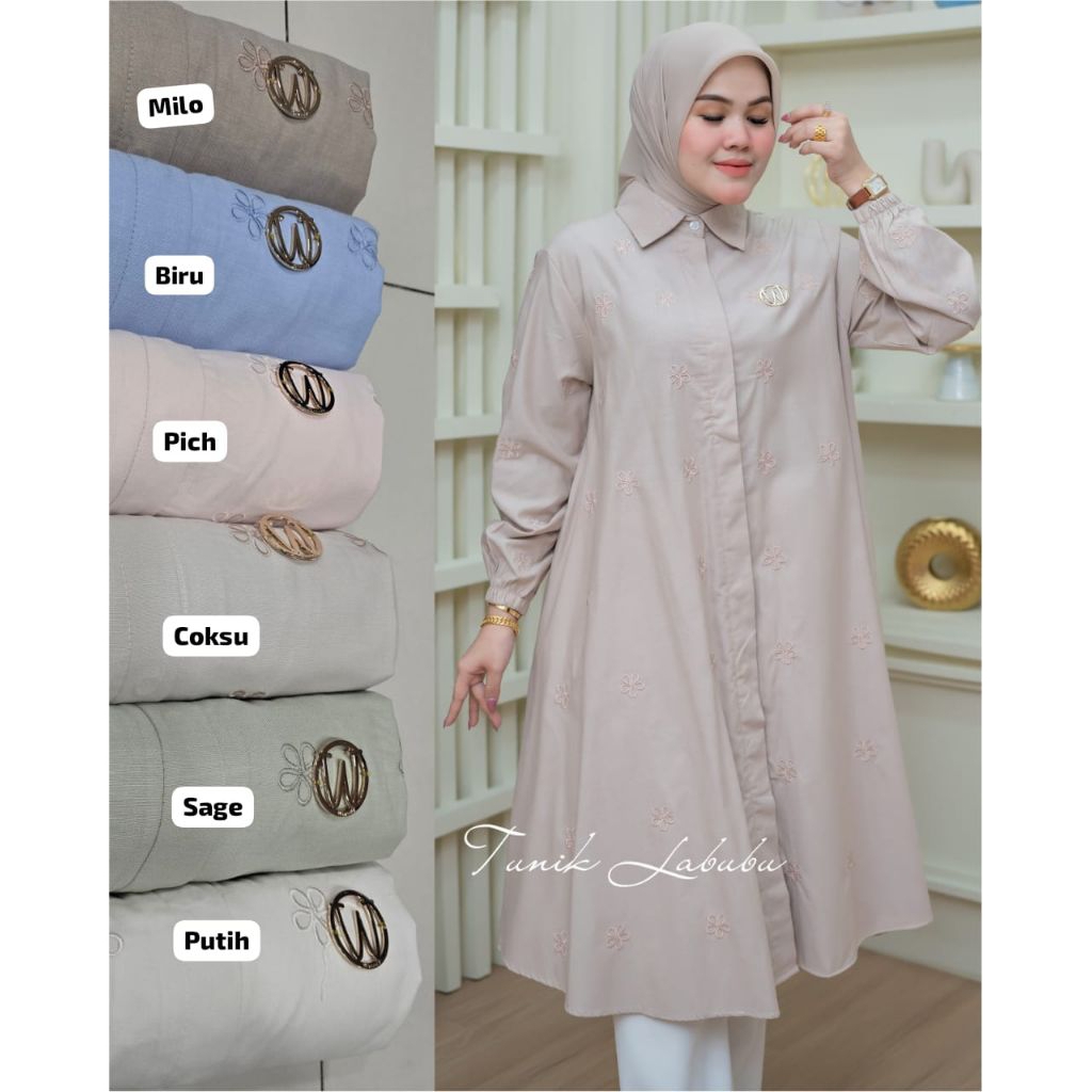 Tunik Winody katun import bordir bunga kecil