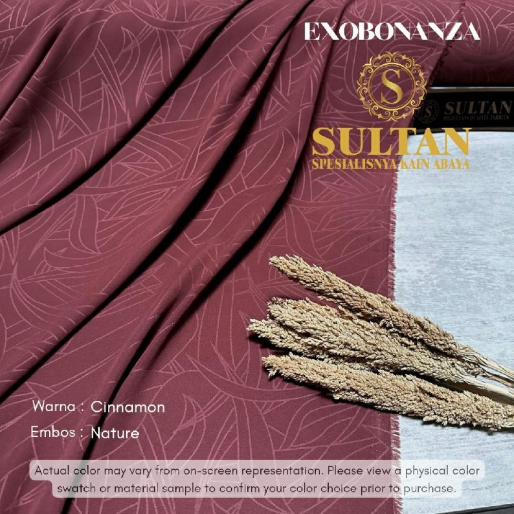 Kain abaya Sultan Exo Bonanza Warna Cinnamon Embos Nature dan Ivy Fall 50 cm (Harga per-setengah met