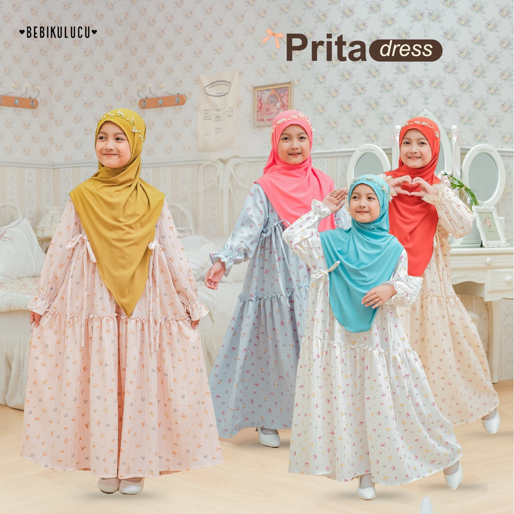 PRITA DRESS BEBIKULUCU| Dress Anak Motif Set Hijab | Gamis Anak Premium Motif Bunga