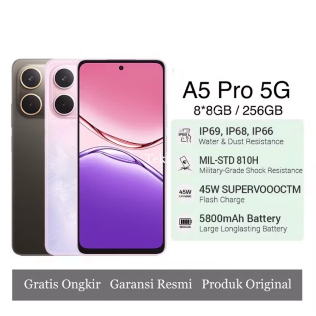 Smartphone A5 Pro 5G(8GB/256GB) Extended RAM 8GB -Garansi Resmi 1 Tahun