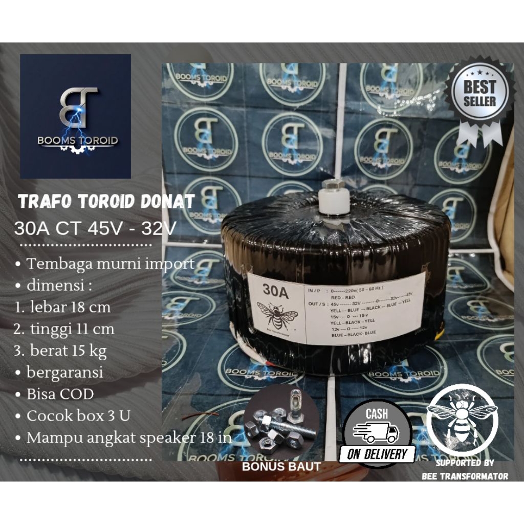 trafo toroid donat 30A CT 45V - 32V murni