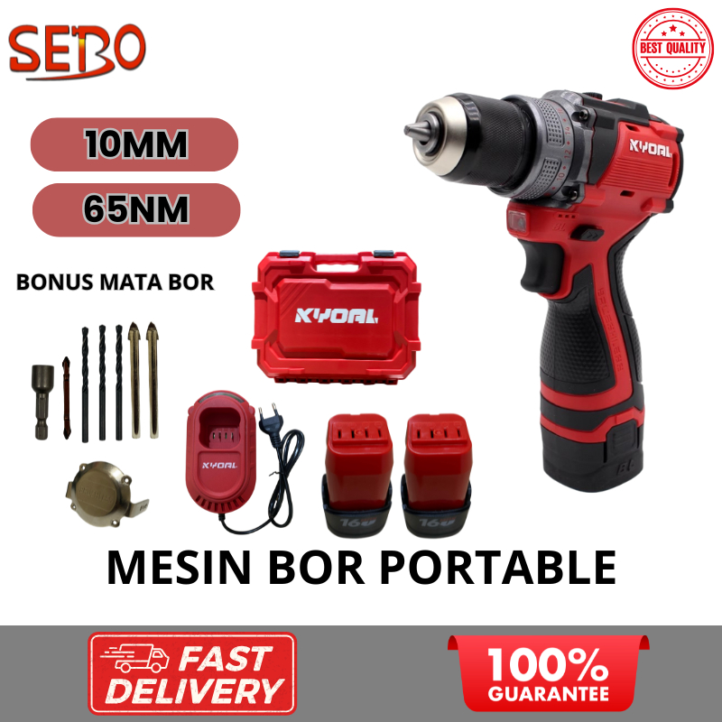 KYOAL Mesin Bor Charge 2Baterai Cordless Drill Brushless Mesin Bor Cas 16volt Multifungsi - KY-1601
