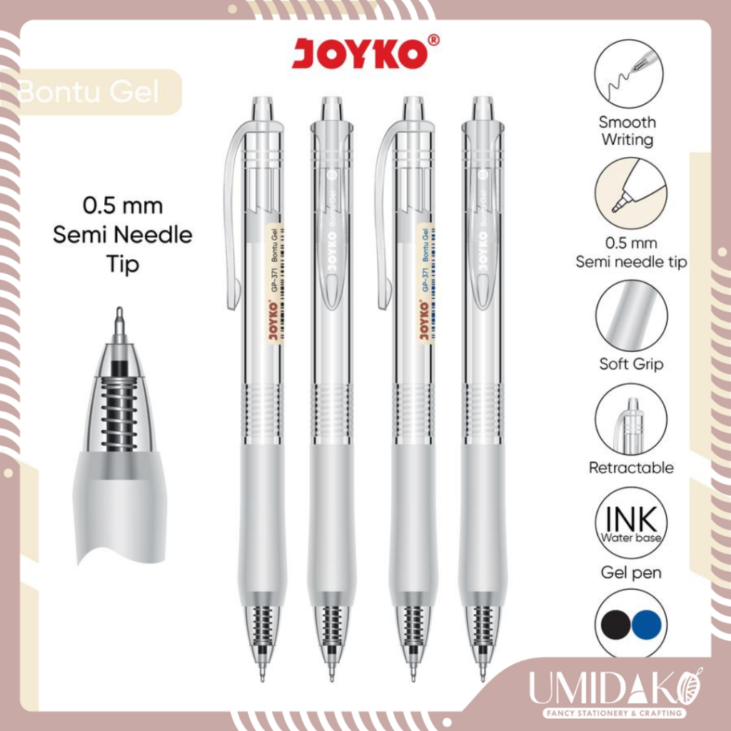 

[UMIDAKO] PULPEN BOLPEN GEL PEN JOYKO BONTU GEL KETEBALAN 0.5MM TINTA HITAM MERK JOYKO GP-371