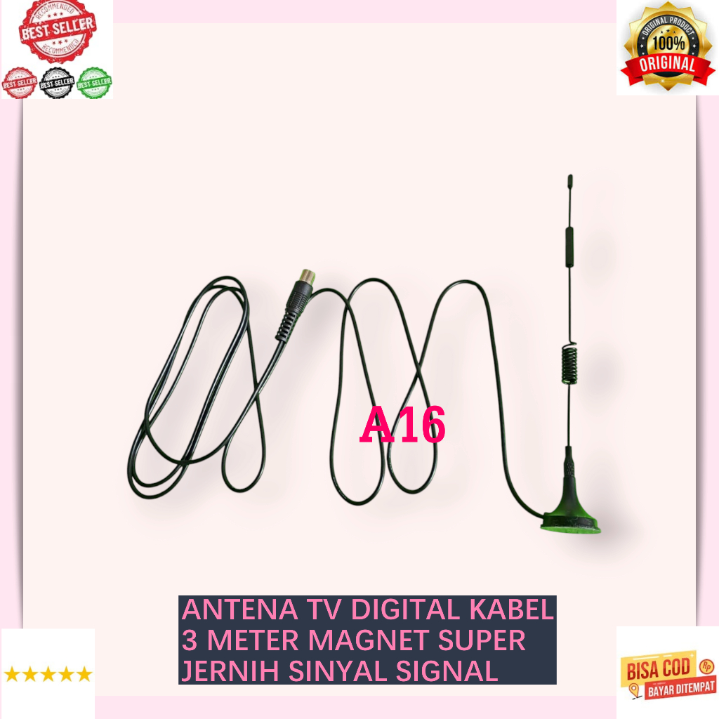 A16 ANTENA TV DIGITAL KABEL 3 METER MAGNET ORI 100% INDOR INDOOR SUPER JERNIH SINYAL SIGNAL OUTDOOR 