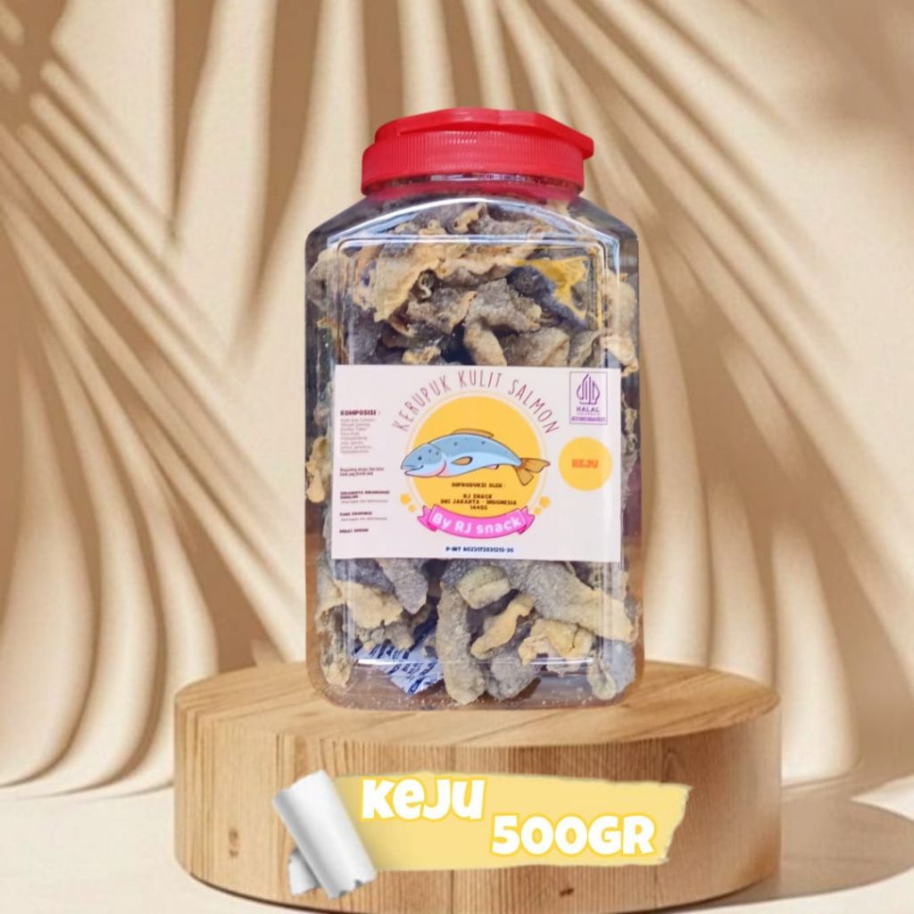 

Kerupuk kulit ikan salmon varian rasa Keju Kemasan Toples Double Jumbo 500gr
