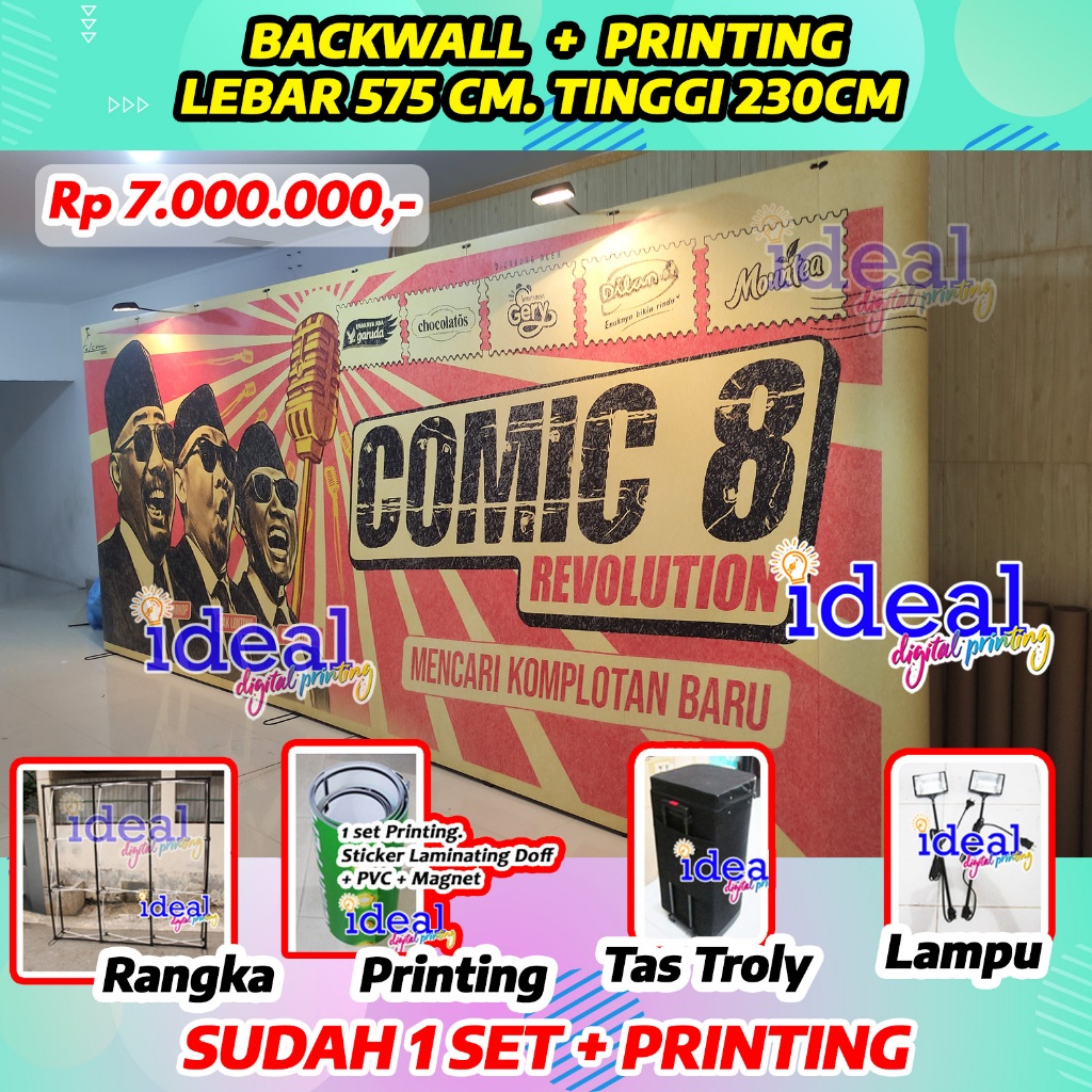 Backwall backdrop pameran portable MODUL 3x7  (Lebar 575cm. Tinggi 230cm) Printing Seminar Webinar b