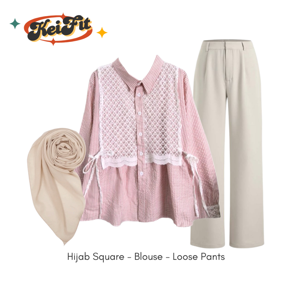 Zeyna Set Outfit Hijab Wanita ( Blouse, Loose Pants, Hijab Square ) One Set OOTD Kekinian Casual