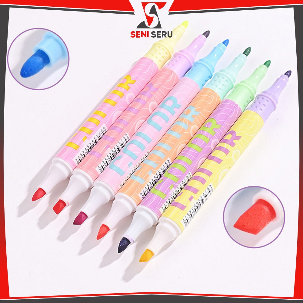 

EC Penanda Teks Highlighter Pastel 2 Sisi Alat Tulis Sekolah / Spidol Set Isi 6pcs 12 Warna Serbaguna/ Pen Marker dengan Ujung 2 Tip Seni Seru A114