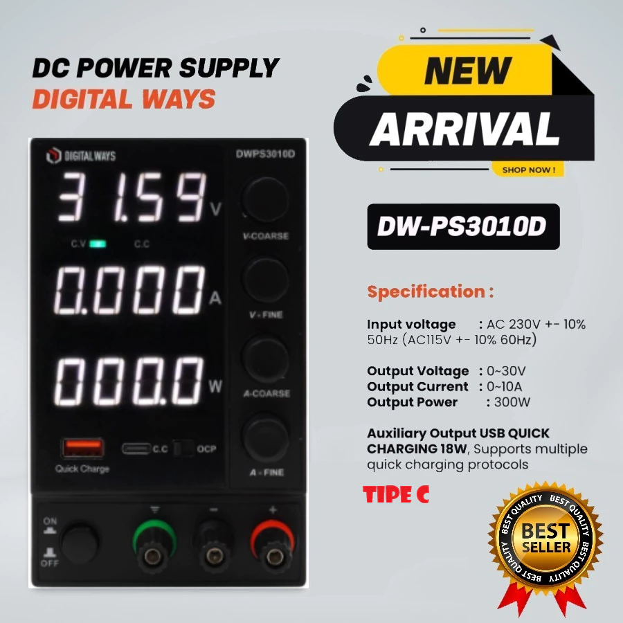 POWER SUPPLY DC 30V/10A DIGITAL WAYS DWPS3010D