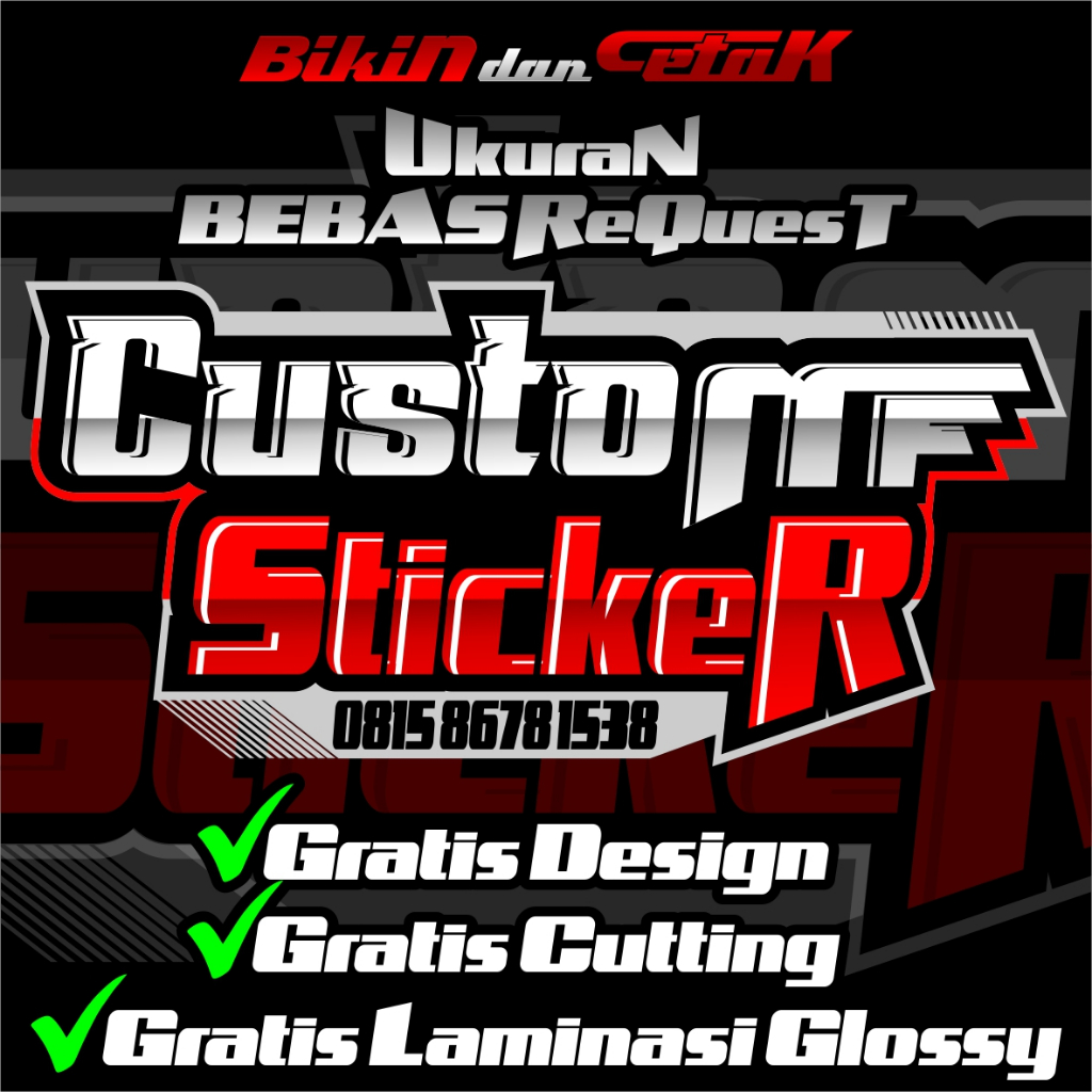 

Custom Stiker Bebas Request Gratis Design dan Cutting 100 Pcs Vinyl Hologram Glossy Sticker