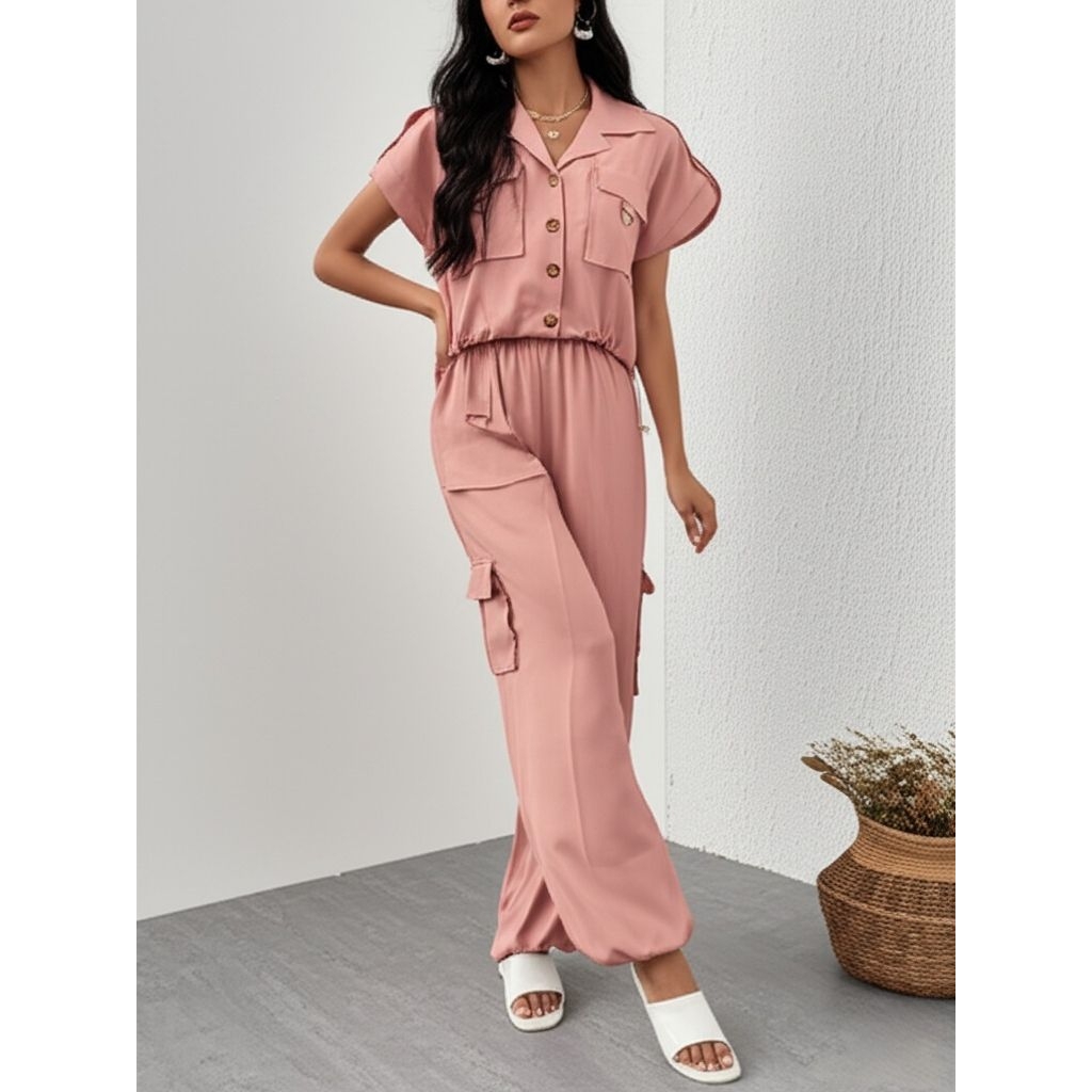 setelan wanita cargo jogger set