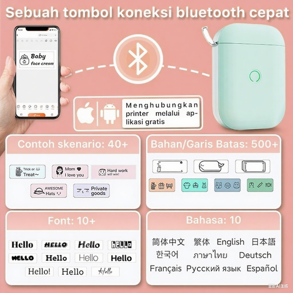 

D11 Mini Pencetak Label Pintar Portabel dengan Bluetooth Thermal Label Printer
