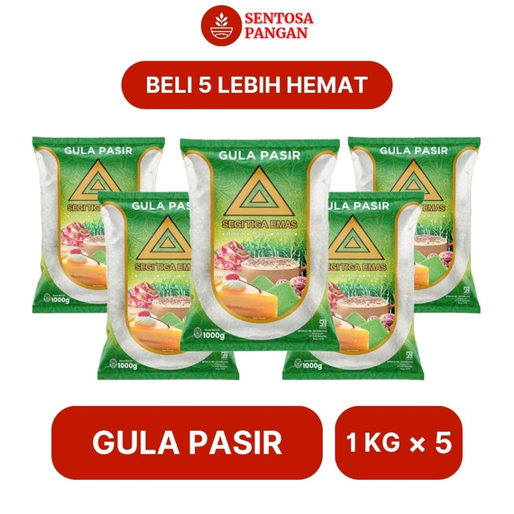 

[Dapat 5] Segi Tiga Emas Gula Pasir Putih 1 Kg - Putih, Bersih, Manis
