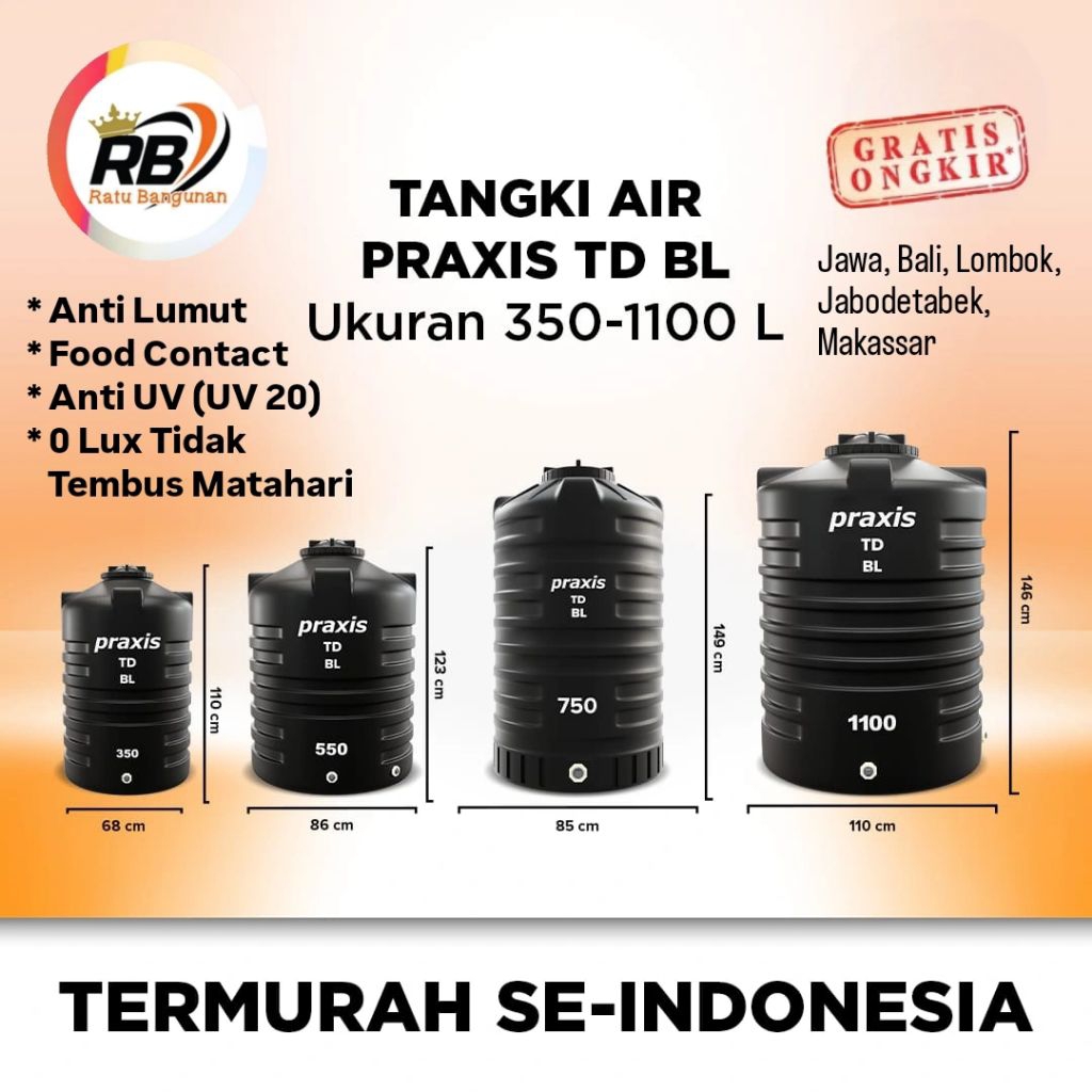 Tandon/Tangki/Toren Air Praxis 350L-1100L termurah se-Indonesia