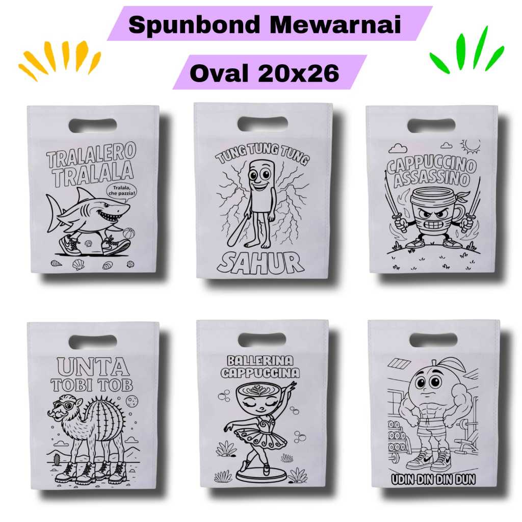 

(Harga per PCS) Tas OVAL Ukuran 20x26 Tas Mewarnai Anak-anak Kain spunbond