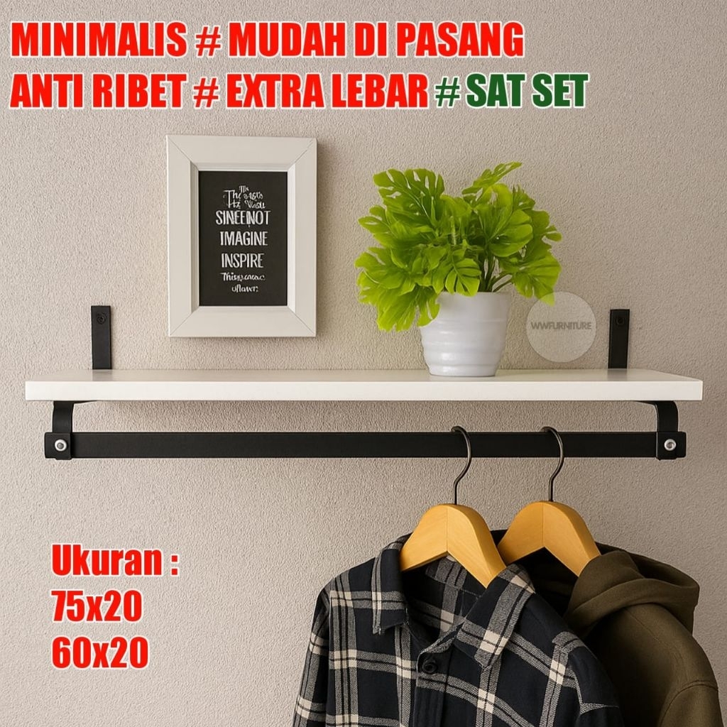 Rak Gantungan Pakaian - Gantungan Baju Tempel Dinding - Gantungan Pakaian Besi