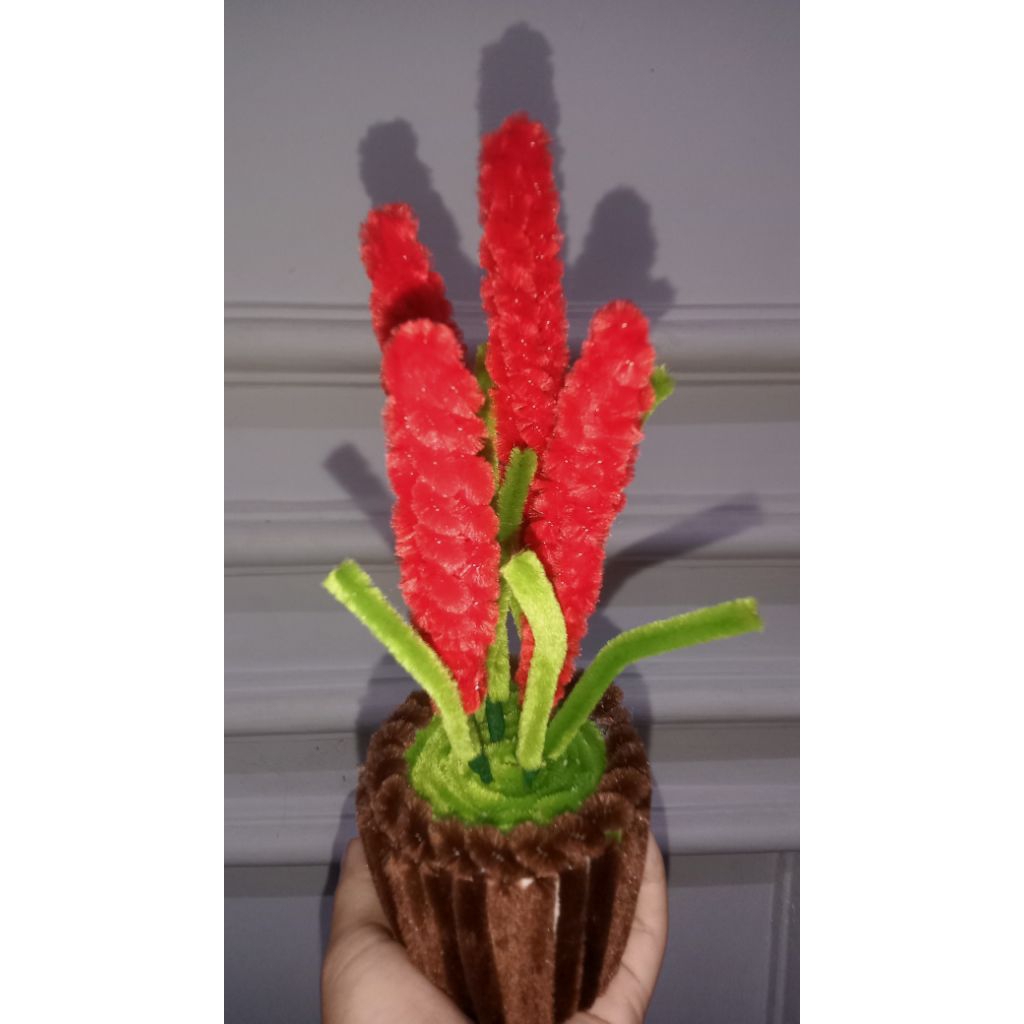 bunga kawat bulu, bunga kawat bulu pot, bunga hias kawat bulu, bunga kawat bulu mini