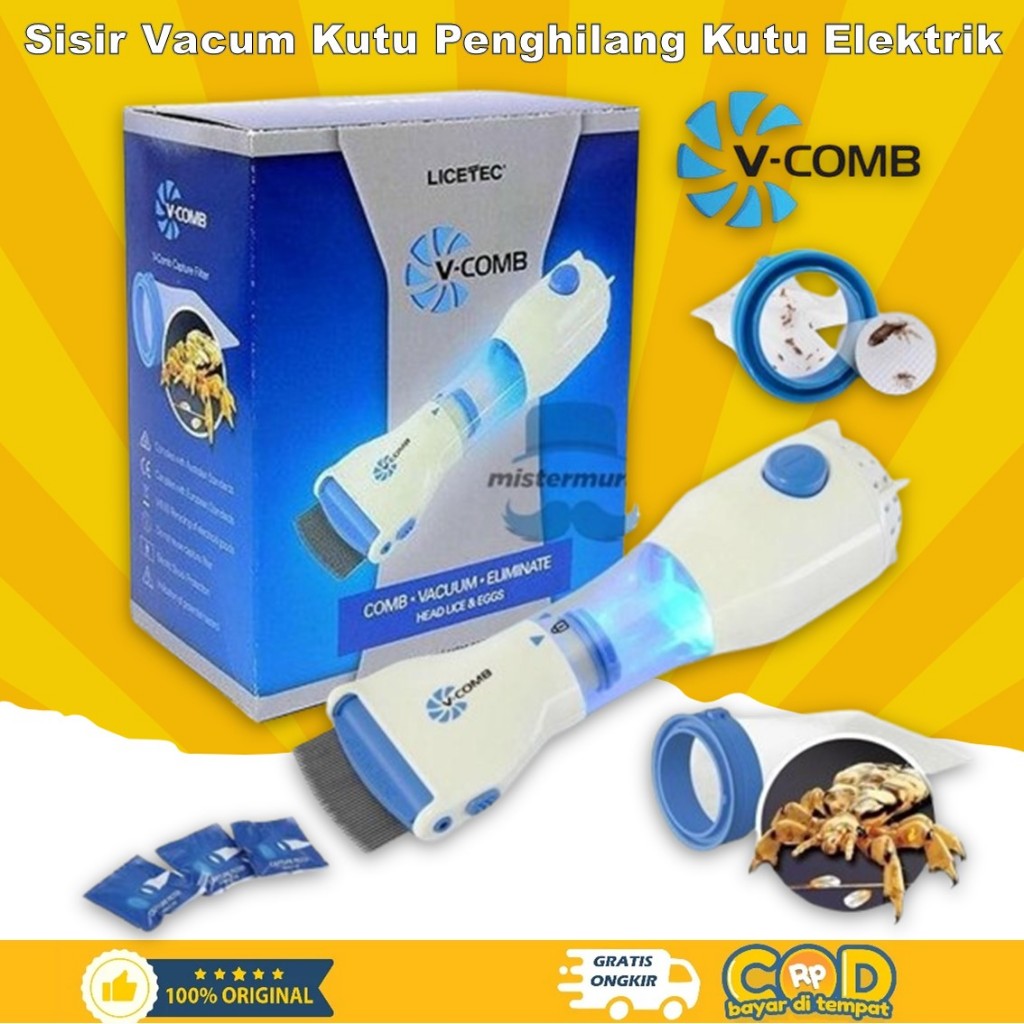 Alat Penyedot Kutu Sisir Vakum Kutu Rambut Dan Telur Kutu Elektrik V-Comb Original