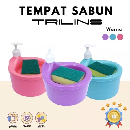 Dispenser Pompa Sabun Cuci Piring Bulat Trilins Free Spon Tempat Sabun Cuci Piring Warna Pink Ungu