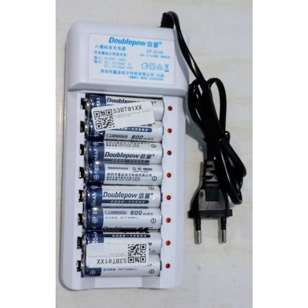 paket Charger baterai 8 slot + baterai recharge 8
