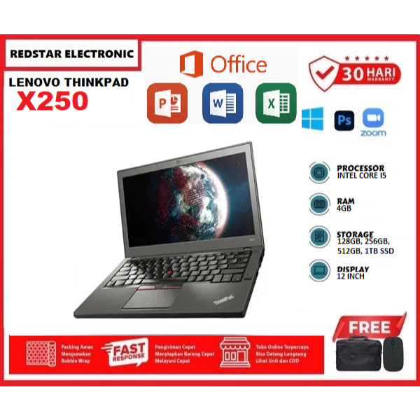 [ HARGA TERMURAH ] LAPTOP Lenovo Thinkpad X250 Core i5 Gen 5 RAM 4GB/1TB Ultrabook - FREE Mouse & Ta