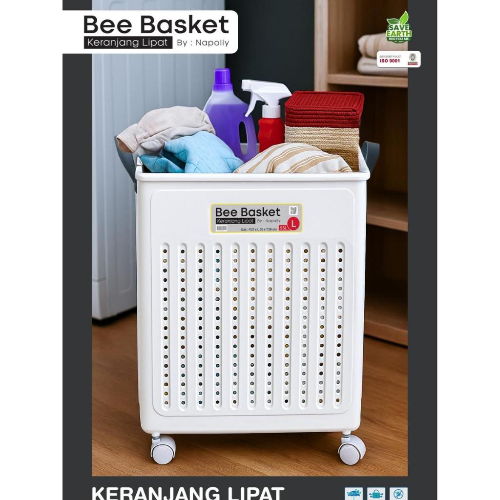 Napolly Keranjang Laundry Bee Basket Keranjang Pakaian Cucian Kotor Dengan Roda Laundry Basket