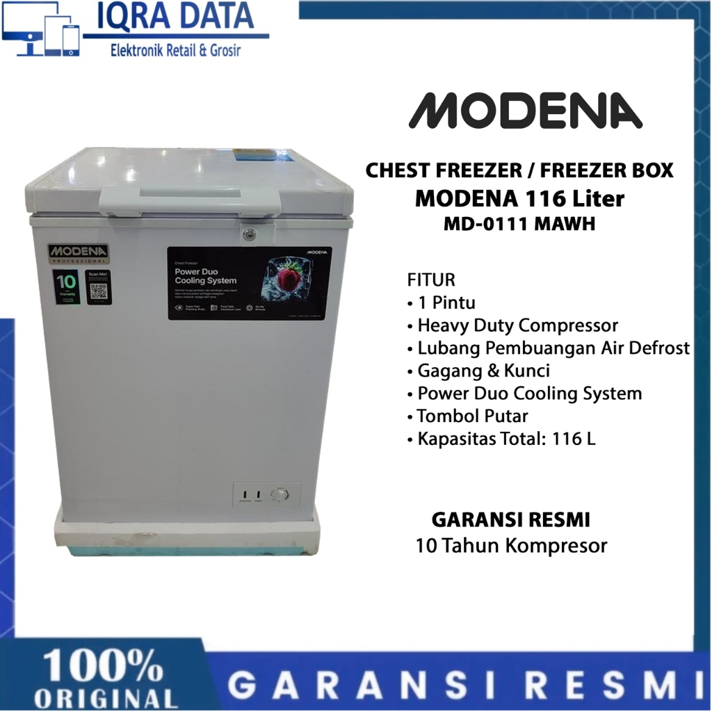 Chest Freezer Modena / Freezer Box Modena 116 Liter MD-0111 Garansi Resmi 10 Tahun