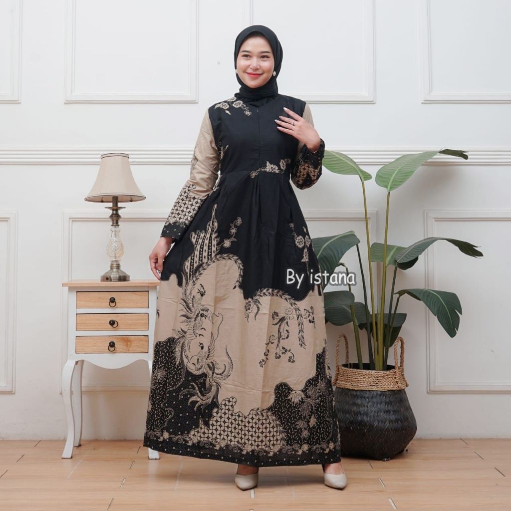 GAMIS BATIK WANITA gamis kondangan GAMIS BATIK gamis batik wanita lengan panjang