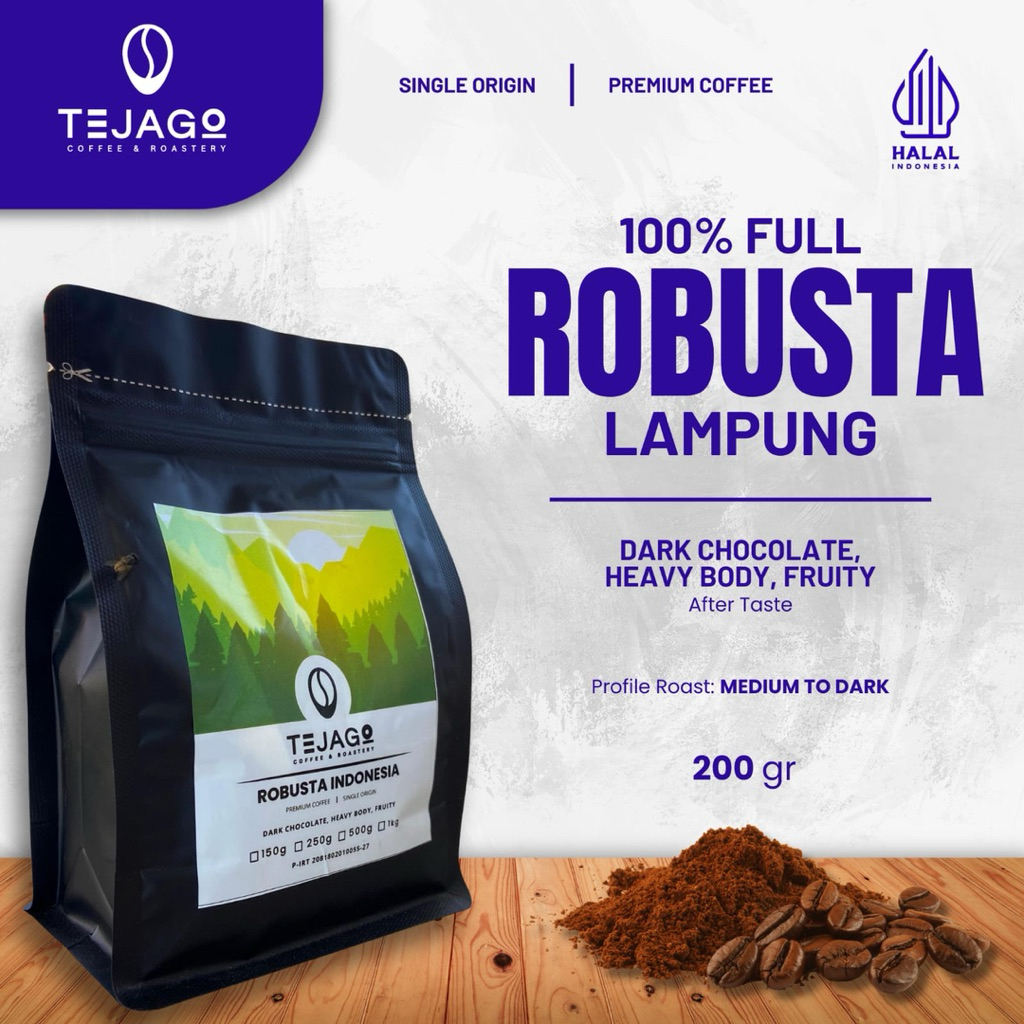 

Tejago Coffe - Kopi Robusta Lampung Roast Bean Biji Bubuk 200 Gram