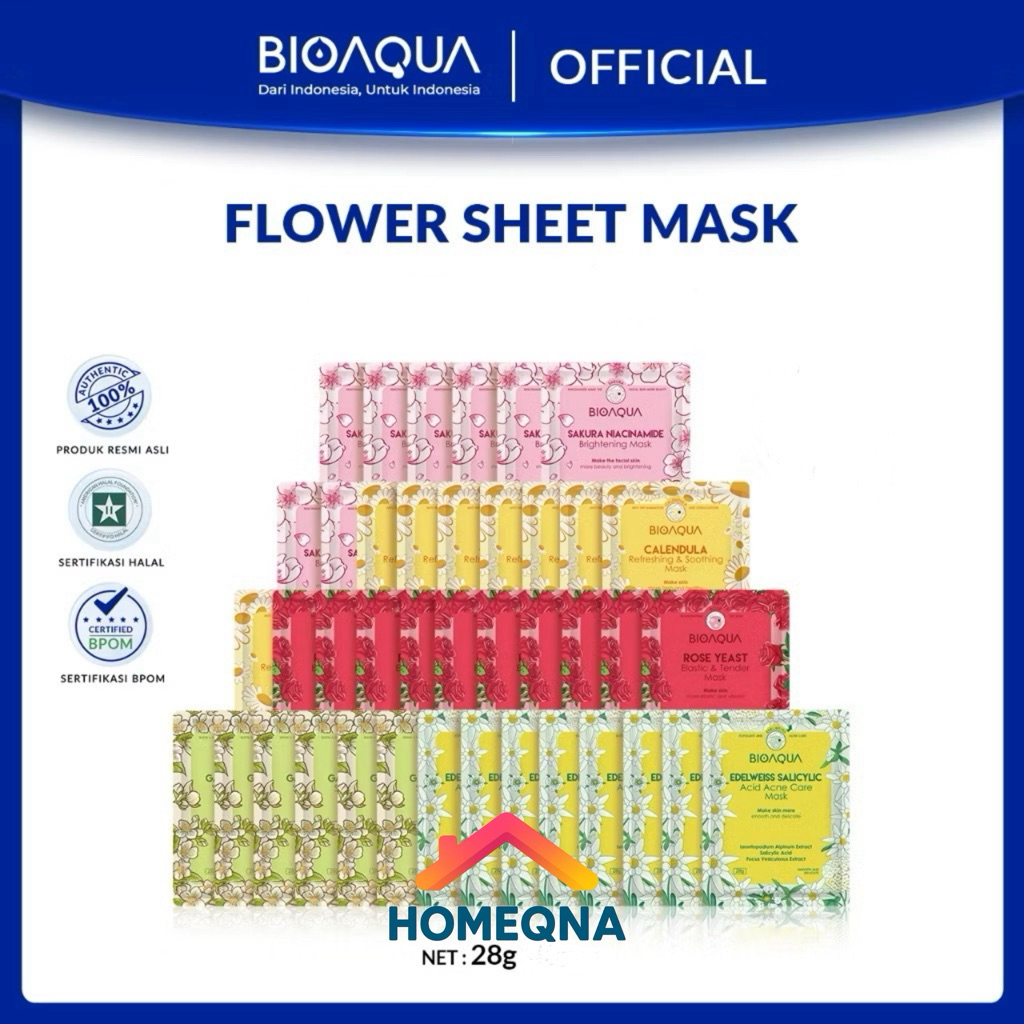 BIOAQUA - FLOWER SHEET MASK / MASKER WAJAH BIOAQUA / MASKER WAJAH / MASKER BIOAQUA / MASKER BUNGA