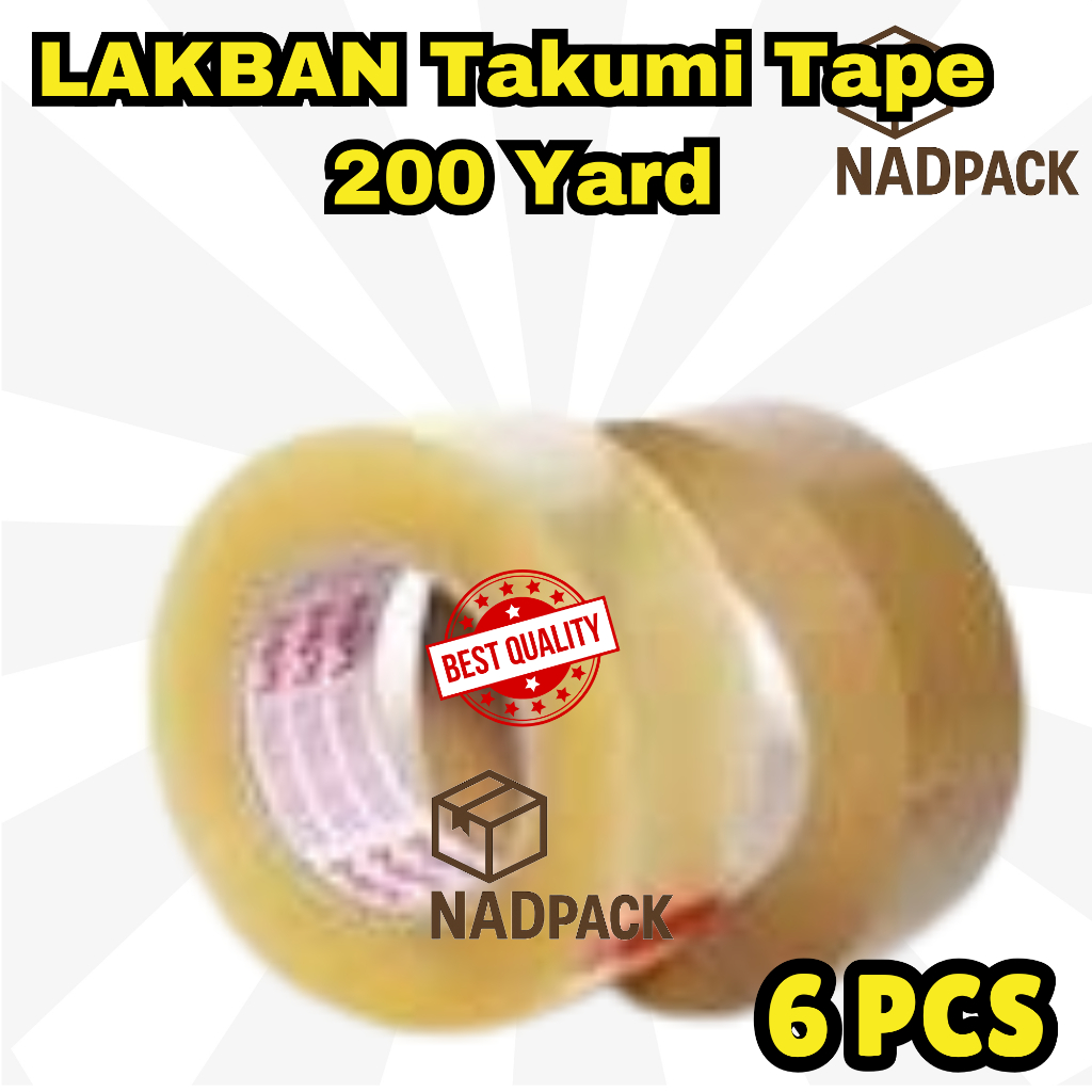 

(6 Pcs) Lakban Bening Dan Coklat 200 Yard Lakban Takumi Tape