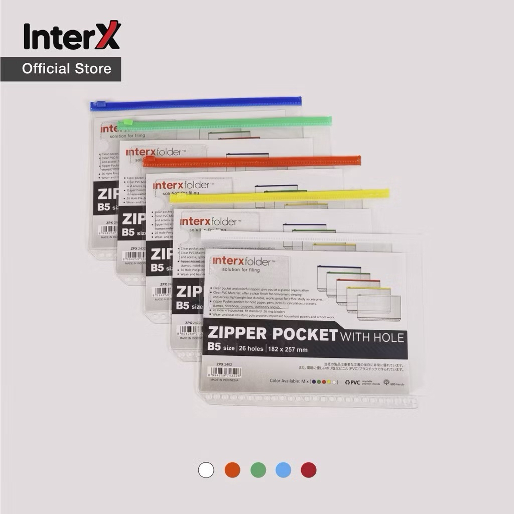

Zipper pocket binder B5 Inter X White hole / pembatas loose leaf