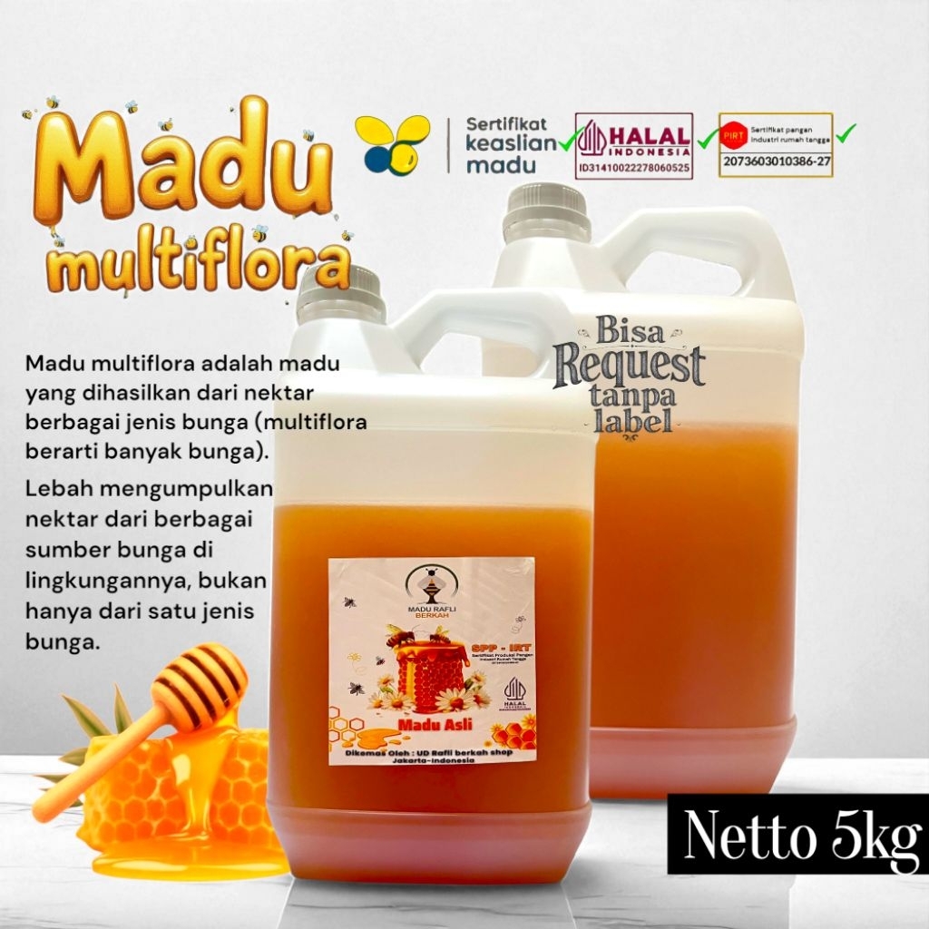 

Madu multi flora isi 5kg_madu asli tanpa campuran_sudah uji laboratorium dan halal