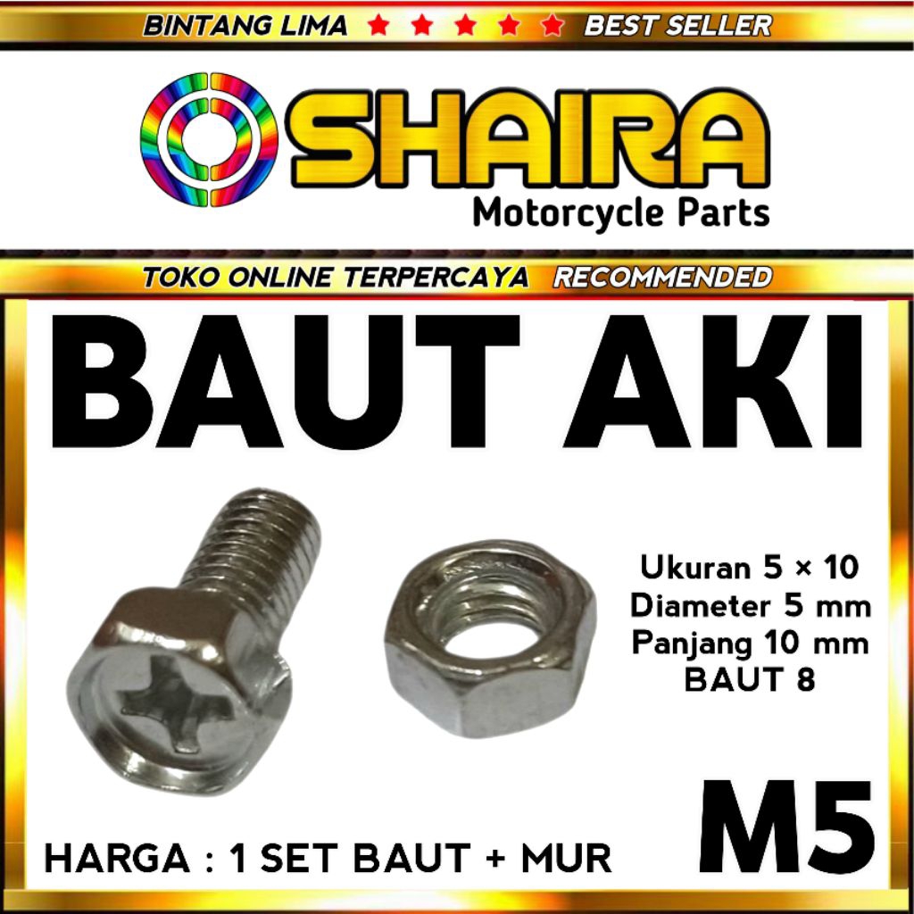 BAUT AKI MOTOR + MUR M5 1 SET / BAUT 8 / BAUT TERMINAL AKI MOTOR / BAUT SKUN AKI MOTOR M5 BAUT AKI M