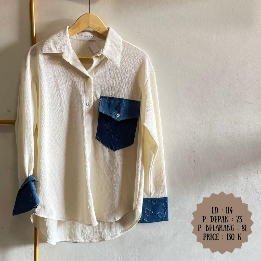 Kemeja Wanita Import Bangkok Straight mix Jeans | LD 114 | Kemeja Wanita Jeans