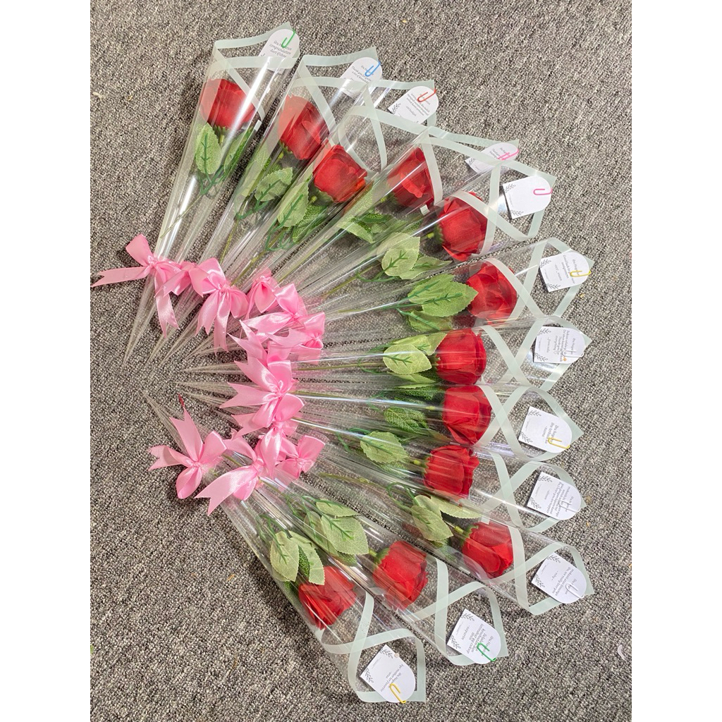 Buket mawar setangkai transparan low budget mika tebal buket bunga artificial