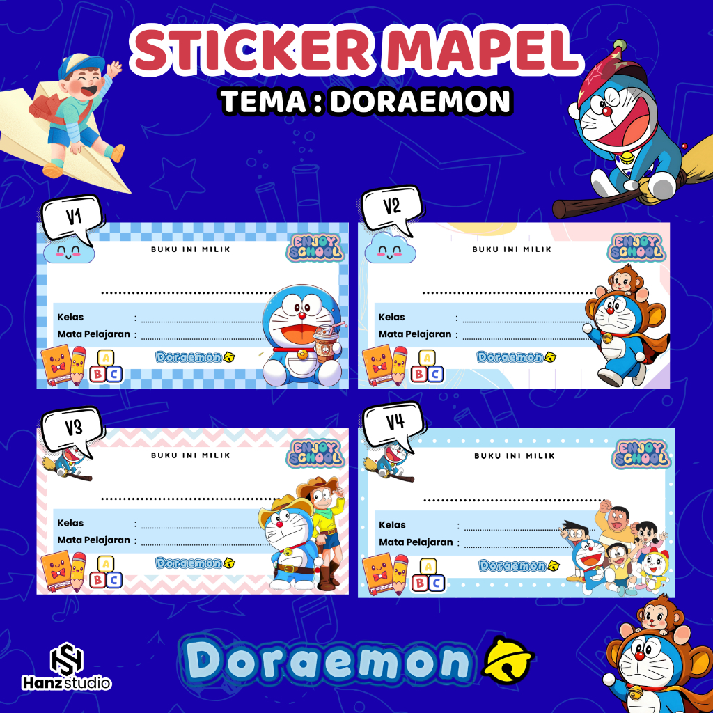 

44 pcs Sticker Buku Doraemon / Sticker Custom Nama Label Buku Pelajaran Desain Menarik