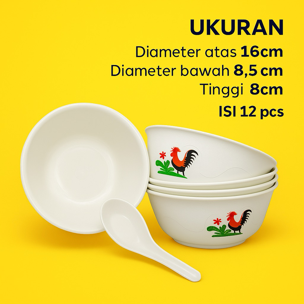 (12pcs)Mangkok Ayam Jago/Mangkok Plastik/Mangkok Jago/Mangkok Bakso