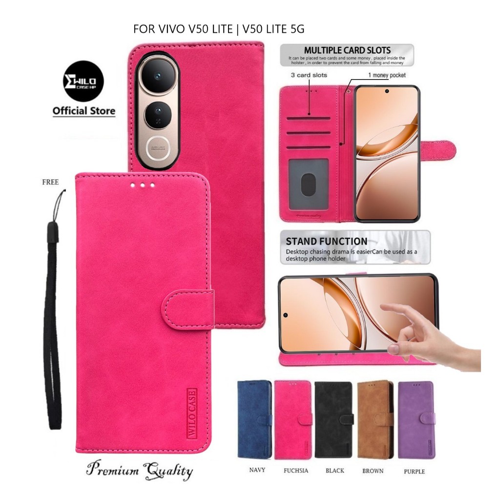 Wilocase Hp Vivo V50 Lite | V50 Lite 5G Premium Case Flip Wallet Kulit Casing Dompet Hp