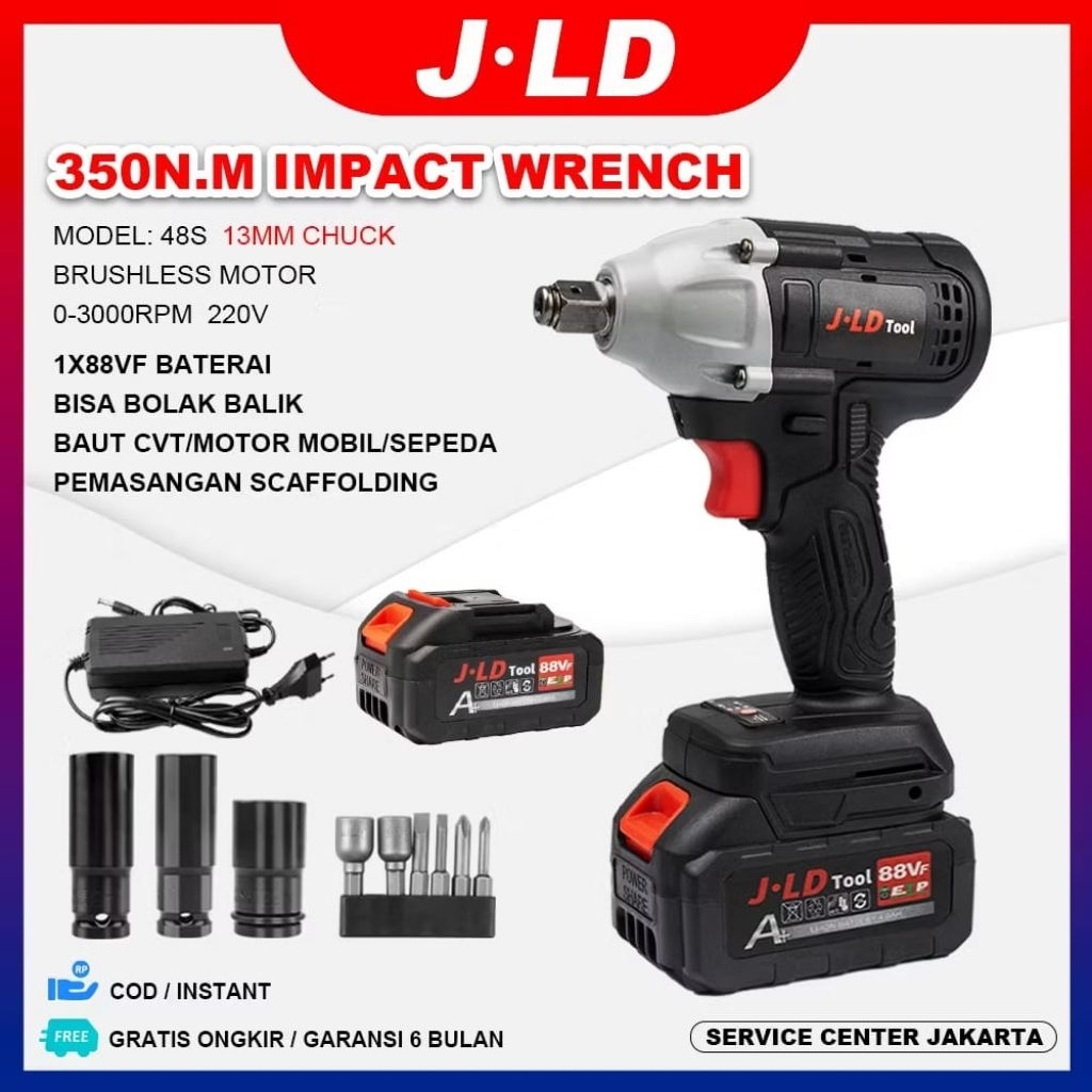 BISA COD JLD Impact Wrench Brushless 48S 350N.M IMPEK WRENCH Cordless Mesin Bor Baterai 88VF - jld